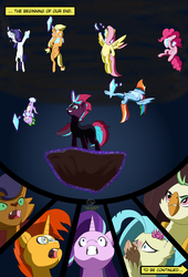 Size: 4750x7000 | Tagged: safe, artist:chedx, applejack, capper dapperpaws, captain celaeno, fluttershy, pinkie pie, princess skystar, rainbow dash, rarity, spike, starlight glimmer, sunburst, tempest shadow, abyssinian, classical hippogriff, dragon, earth pony, hippogriff, ornithian, pegasus, pony, unicorn, comic:the storm kingdom, g4, my little pony: the movie, absurd resolution, adventure, alternate hairstyle, alternate scenario, alternate universe, bad end, comic, crystal of light, fanart, fanfic, fanfic art, fantasy, general tempest shadow, the bad guy wins, to be continued