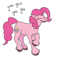 Size: 500x500 | Tagged: safe, artist:autumnbramble, pinkie pie, earth pony, pony, g4, cute, diapinkes, eyes closed, female, floppy ears, happy, hoof fluff, mare, raised hoof, simple background, smiling, solo, text, unshorn fetlocks, white background, yes