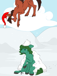 Size: 600x800 | Tagged: safe, artist:autumnbramble, oc, oc only, oc:tempus fidgets, earth pony, pegasus, pony, cloud, snow, unamused