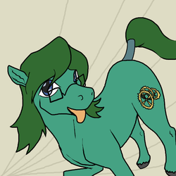 Size: 500x500 | Tagged: safe, artist:autumnbramble, oc, oc only, oc:tempus fidgets, earth pony, pony, male, solo, tail wrap, tongue out