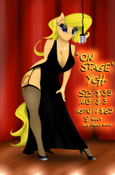 Size: 2500x3800 | Tagged: safe, artist:metalbladepegasus, anthro, breasts, cleavage, clothes, dress, evening dress, female, garter belt, high heels, high res, jewelry, microphone, shoes, solo, stage, stockings, thigh highs, ych example, your character here