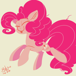 Size: 2000x2000 | Tagged: safe, artist:binkyt11, pinkie pie, earth pony, pony, g4, :p, cute, diapinkes, ear fluff, female, high res, limited palette, mare, medibang paint, ponk, silly, simple background, solo, tongue out, yellow background