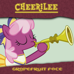Size: 2000x2000 | Tagged: safe, artist:grapefruitface1, edit, cheerilee, earth pony, pony, g4, bugle mistaken for a trumpet, cheerileeder, cheerleader, europe, europe (band), grapefruit face, high res, musical instrument, parody, show accurate, single cover, trumpet