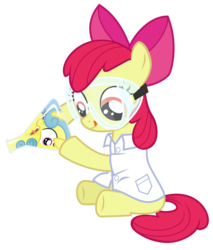 Size: 1666x1956 | Tagged: artist needed, source needed, safe, edit, apple bloom, lemon hearts, pony, g4, erlenmeyer flask, flaskhead hearts, funny, mad science, not salmon, safety goggles, science, vector, wat