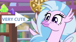 Size: 1050x580 | Tagged: safe, edit, edited screencap, screencap, silverstream, hippogriff, g4, what lies beneath, captain obvious, caption arrow, cute, diastreamies, facts, truth