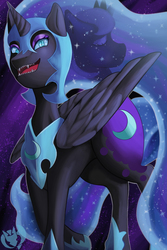 Size: 2400x3600 | Tagged: safe, artist:kenisu-of-dragons, nightmare moon, princess luna, pony, g4, cute, cute little fangs, fangs, female, high res, solo, teeth