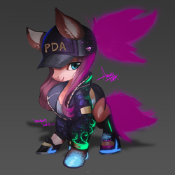 Size: 3333x3333 | Tagged: safe, alternate version, artist:theprince, earth pony, pony, akali, female, gray background, high res, k-pop, k/da, league of legends, mare, ponified, simple background, solo
