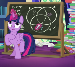 Size: 727x654 | Tagged: safe, screencap, twilight sparkle, alicorn, pony, g4, my little pony best gift ever, book, chalkboard, cropped, female, glowing horn, horn, twilight sparkle (alicorn), venn diagram, wings