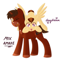 Size: 2500x2400 | Tagged: safe, artist:vampteen83, oc, oc only, oc:day dream, oc:mix amaze, pegasus, pony, unicorn, female, high res, male, mare, simple background, stallion, tongue out, transparent background