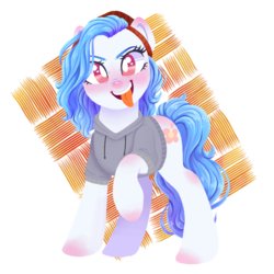 Size: 1200x1200 | Tagged: safe, artist:vampteen83, oc, oc only, oc:petallite, earth pony, pony, clothes, female, hoodie, mare, solo, tongue out