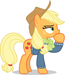 Size: 5000x5742 | Tagged: safe, artist:luckreza8, applejack, earth pony, pony, g4, my little pony best gift ever, .svg available, absurd resolution, clothes, cowboy hat, female, freckles, hat, simple background, solo, stetson, sweater, thinking, transparent background, vector, winter outfit