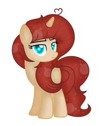 Size: 3361x3849 | Tagged: safe, artist:rachelclaraart, oc, oc only, oc:sabrina, pony, unicorn, ahoge, blank flank, blue eyes, female, high res, horn, mare, red hair, simple background, solo, standing, unamused, white background