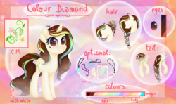 Size: 1300x768 | Tagged: safe, artist:crystalraimbow, oc, oc only, oc:colour diamond, pony, unicorn, female, mare, reference sheet, solo