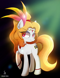 Size: 2924x3776 | Tagged: safe, artist:zidanemina, oc, oc:equalis, earth pony, pony, blonde, feather, gradient mane, high res, obscure background, pink eyes