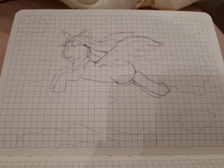Size: 4608x3456 | Tagged: safe, artist:php185, oc, oc only, oc:sparkle light, alicorn, pony, eyes closed, female, flying, graph paper, happy, solo, traditional art