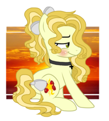 Size: 1280x1431 | Tagged: safe, artist:seaswirls, oc, oc only, oc:sun flake, earth pony, pony, blushing, bow, cross, cross necklace, female, jewelry, mare, necklace, solo, tail bow