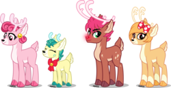 Size: 5000x2580 | Tagged: safe, artist:orin331, alice the reindeer, bori the reindeer, deer, pony, reindeer, best gift ever, g4, clarice, cloven hooves, colored hooves, doe, female, group, male, quartet, redesign, rudolph the red nosed reindeer, stag