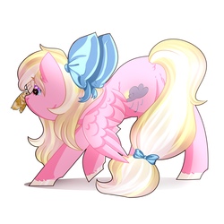 Size: 2000x2000 | Tagged: safe, artist:ariamidnighters, oc, oc only, oc:bay breeze, moth, pegasus, pony, bow, cute, female, hair bow, heart eyes, high res, mare, simple background, tail bow, white background, wingding eyes