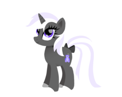 Size: 2500x2000 | Tagged: safe, artist:sugarstraw, derpibooru exclusive, oc, oc only, oc:silvernight, pony, unicorn, 2019 community collab, derpibooru community collaboration, bow, choker, colored hooves, cutie mark, female, high res, hooves, horn, lineless, mare, purple eyes, simple background, smiling, solo, tail bow, teddy bear, transparent background