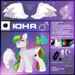 Size: 2500x2500 | Tagged: safe, artist:airfly-pony, oc, oc only, oc:unya, pegasus, pony, rcf community, chest fluff, colored hooves, cyrillic, high res, male, reference sheet, russian, solo
