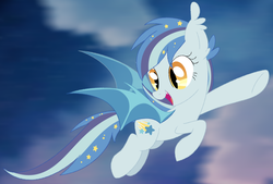 Size: 828x559 | Tagged: safe, artist:owlity, oc, oc only, oc:star struck, bat pony, pony, female, flying, mare, solo