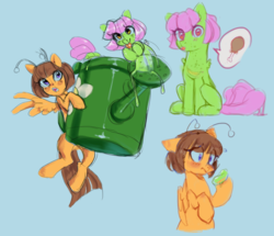 Size: 1280x1102 | Tagged: safe, artist:averageocporn, oc, oc only, oc:bumble boo, oc:gloo, goo pony, original species, pony, explicit source, pictogram, sketch, sketch dump, tongue out, watering can
