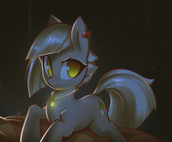 Size: 1707x1404 | Tagged: dead source, safe, artist:mirroredsea, limestone pie, earth pony, pony, g4, ear piercing, earring, female, jewelry, looking at you, mare, necklace, piercing, solo