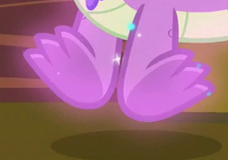 Size: 251x177 | Tagged: safe, screencap, spike, dragon, g4, my little pony best gift ever, claws, cropped, feet, glitter, legs, male, pictures of legs, toes, winged spike, wings