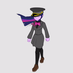 Size: 600x600 | Tagged: safe, artist:pedantczepialski, twilight sparkle, equestria girls, g4, alternate universe, animated, animation test, equestria girls: the parody series, female, gif, hat, legend of the galactic heroes, military uniform, peaked cap, reference, test, walking