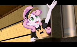 Size: 1346x819 | Tagged: safe, artist:pedantczepialski, sweetie belle, equestria girls, g4, alternate universe, beautiful, breaking the fourth wall, cute, drive thru, equestria girls: the parody series, fast food, female, food, happy, looking up, older, older sweetie belle, screenshots, smiling, solo, youtube link