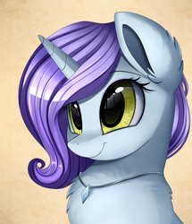 Size: 1722x2003 | Tagged: safe, artist:pridark, oc, oc only, oc:gracelyn frost, pony, unicorn, bust, commission, cute, female, jewelry, necklace, pendant, portrait, smiling, solo