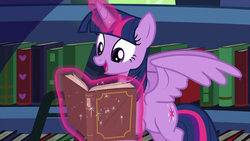 Size: 1280x720 | Tagged: safe, screencap, twilight sparkle, alicorn, pony, g4, my little pony best gift ever, my little pony: friendship is magic, adorkable, book, bookshelf, cute, dork, female, flying, ladder, magic, magic aura, mare, reading, smiley faceing, solo, that pony sure does love books, twilight sparkle (alicorn)