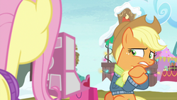 Size: 1280x720 | Tagged: safe, screencap, applejack, fluttershy, pony, g4, my little pony best gift ever