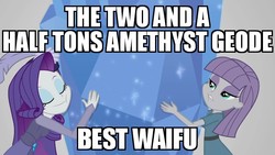 Size: 640x360 | Tagged: safe, edit, edited screencap, screencap, maud pie, rarity, human, equestria girls, equestria girls series, g4, rarity investigates: the case of the bedazzled boot, amethyst, caption, image macro, meme, misspelling, rarity investigates (eqg): applejack, teenager, text, waifu