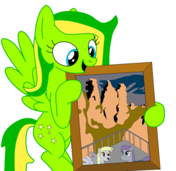 Size: 946x921 | Tagged: safe, artist:didgereethebrony, derpy hooves, maud pie, oc, oc:boomerang beauty, pegasus, pony, g4, base used, cutie mark, female, flying, katoomba, mare, mlp in australia, picture frame, simple background, solo, three sisters, transparent background
