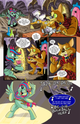 Size: 792x1224 | Tagged: safe, artist:lytlethelemur, oc, oc:gimbal lock, oc:mutt, diamond dog, pegasus, pony, comic:ponies in the outfield, baseball, bits, bottle, cane, cave, chair, clothes, comic, cup, female, fireplace, food, male, mare, ship in a bottle, singing, song, sports, stopwatch, teacup, toaster, toilet