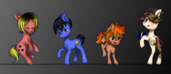 Size: 2300x1000 | Tagged: safe, artist:gardianripu, pony, achoo, anime, black background, crossover, gradient background, haikyuu, hinata shouyou, kenma kozume, ponified, simple background, sneezing, tobio kageyama, tooru oikawa