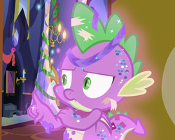 Size: 902x720 | Tagged: safe, screencap, spike, dragon, g4, my little pony best gift ever, claws, cropped, glitter, male, tail, winged spike, wings