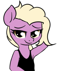 Size: 1154x1434 | Tagged: safe, artist:wenni, grace manewitz, earth pony, pony, semi-anthro, g4, arm behind head, armpits, bedroom eyes, black dress, clothes, dress, female, looking at you, mare, missing accessory, sexy, simple background, smiling, solo, sultry pose, white background