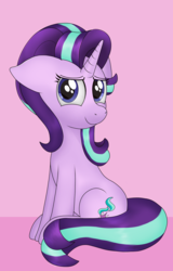 Size: 1115x1737 | Tagged: safe, artist:noosa, starlight glimmer, pony, unicorn, g4, female, floppy ears, mare, simple background, sitting, smiling, solo