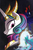 Size: 1040x1582 | Tagged: safe, edit, idw, princess celestia, princess luna, friendship is magic #19, g4, my little pony: friendship is magic (idw), reflections, spoiler:comic, black background, comic, cover, cover art, dark mirror universe, equestria-3, evil celestia, evil counterpart, evil luna, evil sisters, horn, horn ring, horns, magic mirror, mirror universe, no logo, simple background, textless