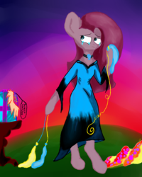 Size: 800x1000 | Tagged: safe, artist:timeatriy-time-lives, pinkie pie, earth pony, anthro, g4, balloon, clothes, crying, deflation, dress, element of magic, female, jewelry, necklace, pinkamena diane pie, present, sad, solo