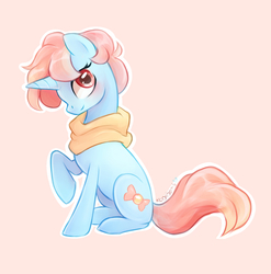 Size: 3300x3340 | Tagged: safe, artist:kodabomb, oc, oc only, pony, unicorn, blushing, clothes, cute, female, high res, looking at you, mare, raised hoof, scarf, signature, simple background, smiling, solo, white background