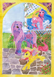 Size: 600x848 | Tagged: safe, artist:z1ar0, g1, starry wings (g1), flower, flower fantasy ponies, flowerbelle, rose, sky dancer, summer wing ponies, traditional art, watermark, windy wing ponies