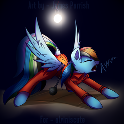 Size: 2000x2000 | Tagged: safe, artist:quefortia, rainbow dash, pegasus, pony, g4, ball and chain, clothes, eyes closed, female, high res, lightbulb, mare, prison outfit, prisoner rd, yawn