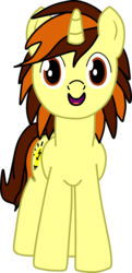 Size: 1794x3715 | Tagged: safe, artist:light bulb, oc, oc only, oc:lightbulb, pony, unicorn, 2019 community collab, derpibooru community collaboration, brony, brown eyes, brown mane, lightbulb, male, original character do not steal, ponysona, simple background, smiling, solo, stallion, transparent background, two toned hair, yellow
