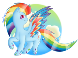 Size: 1024x768 | Tagged: safe, artist:edgycat-wolf, rainbow dash, pegasus, pony, g4, colored wings, female, multicolored wings, rainbow power, simple background, solo, transparent background