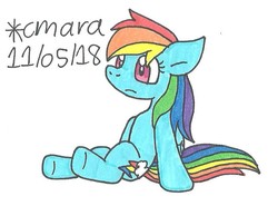 Size: 805x596 | Tagged: safe, artist:cmara, rainbow dash, pegasus, pony, g4, female, simple background, sitting, solo, traditional art, white background