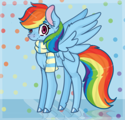 Size: 1024x982 | Tagged: safe, artist:artistic-kikki, rainbow dash, pegasus, pony, g4, abstract background, clothes, female, scarf, solo