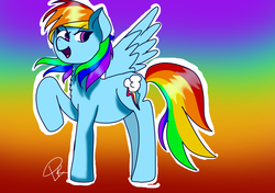 Size: 800x564 | Tagged: safe, artist:fandomuniverse11, rainbow dash, pegasus, pony, g4, female, rainbow background, raised hoof, solo